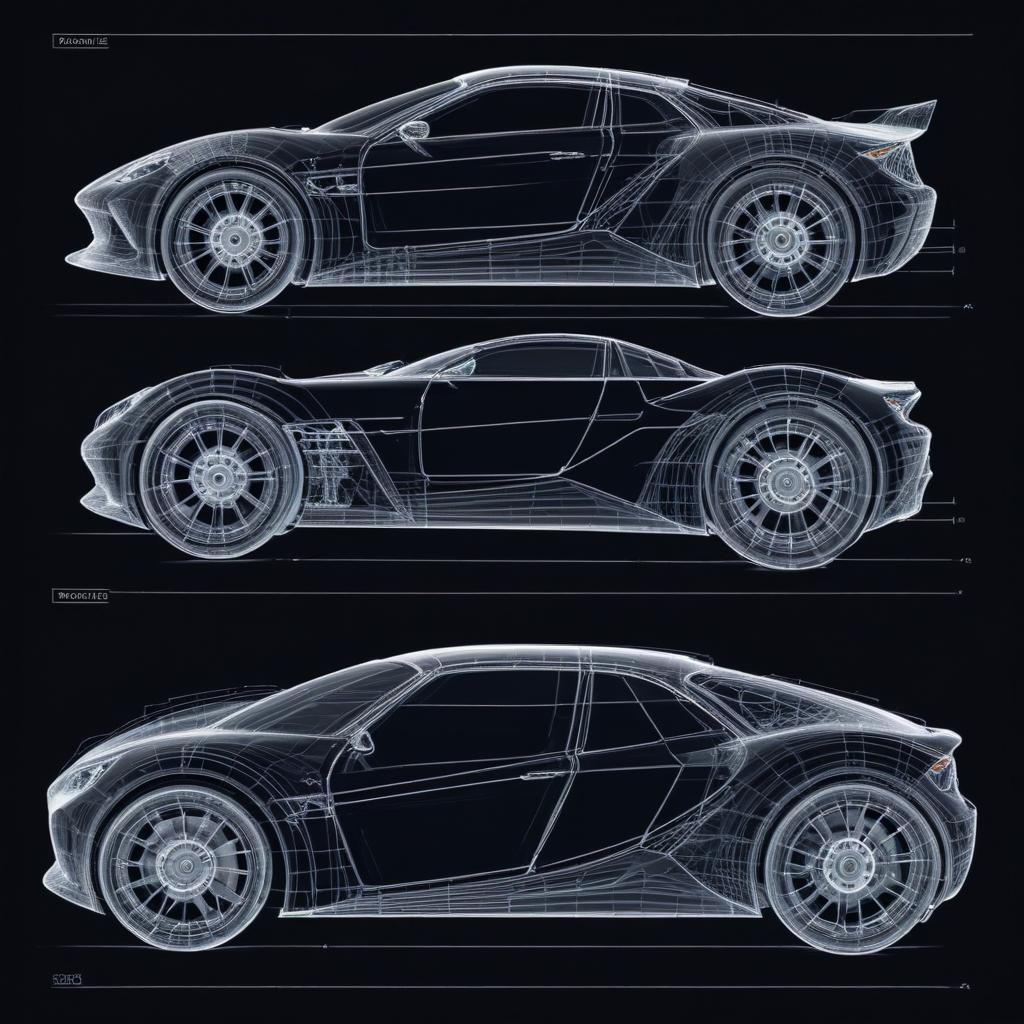 Technical Wireframe of Car