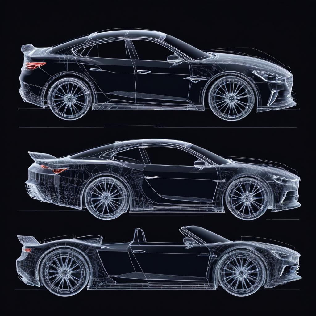 Wireframe blueprint of a software-defined vehicle