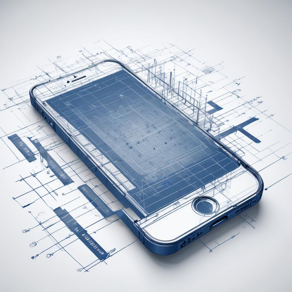Technical blueprint of mobile app interface